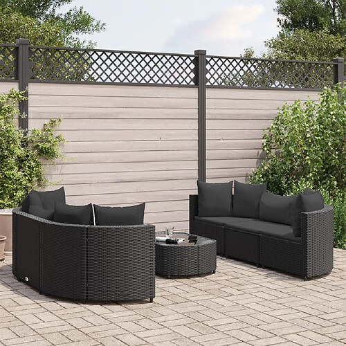 vidaXL Salon de jardin 7 pcs avec coussins noir résine tressée