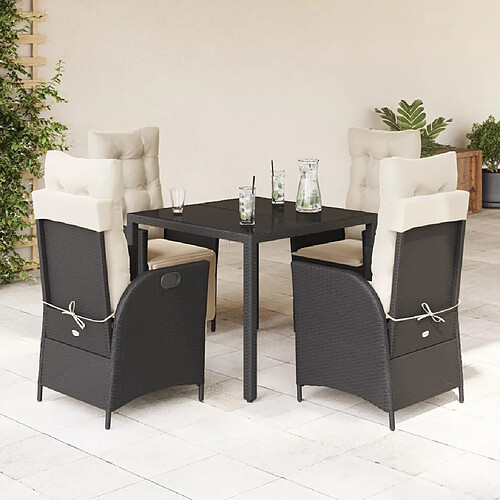 vidaXL Ensemble à manger de jardin coussins 5pcs Noir Résine tressée