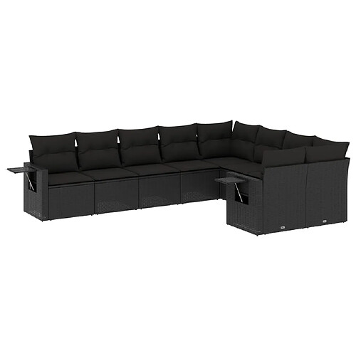 Maison Chic Salon de jardin 9 pcs avec coussins | Ensemble de Table et chaises | Mobilier d'Extérieur noir résine tressée -GKD10623