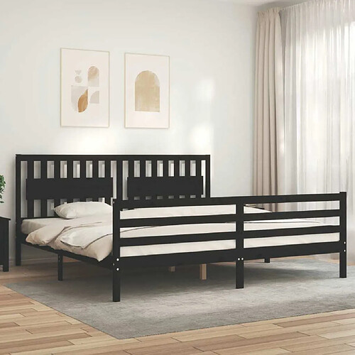 Maison Chic Lit adulte - Cadre Structure de lit avec tête de lit Contemporain noir 200x200 cm bois massif -MN71630