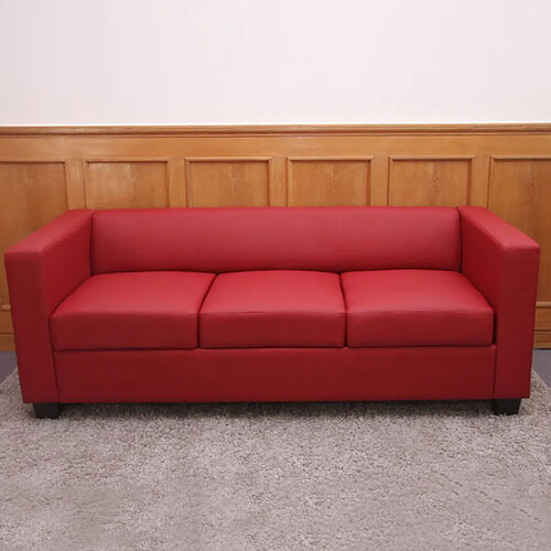 Mendler Canapé / sofa Lille, 3 places, 191x75x70cm ~ simili-cuir, rouge