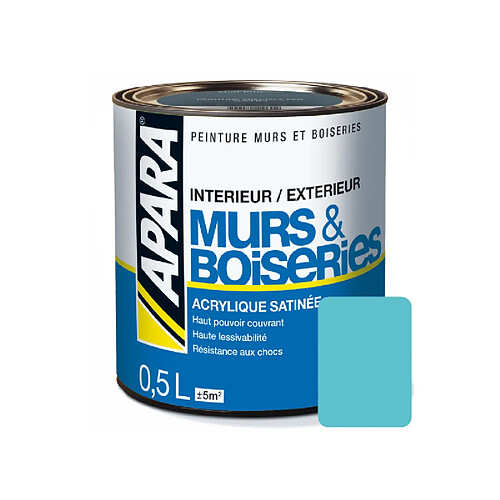 Apara Peinture intérieure couleur, acrylique satinée-0.5 litre-Bleu turquoise