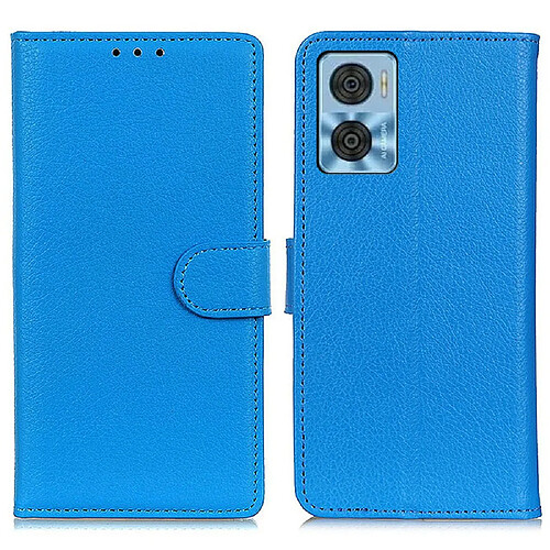 Etui en PU texture litchi, anti-écaillage avec support pour votre Motorola Moto E22 4G/E22i 4G - bleu