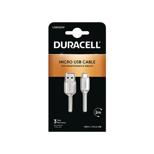 Câble USB DURACELL USB5023W 2 m Blanc (1 Unité)