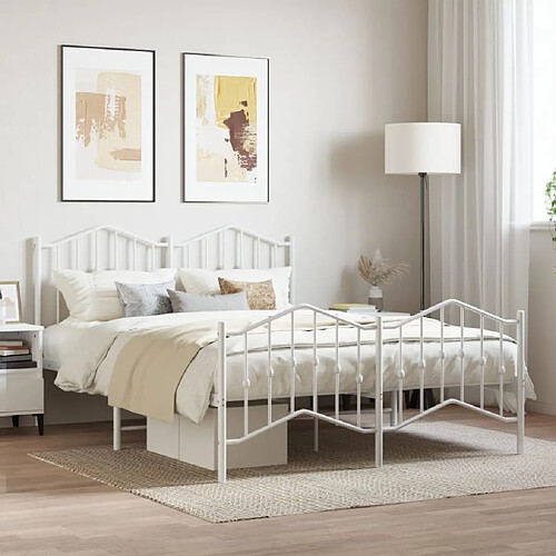 Maison Chic Lit adulte - Lit simple Cadre de lit métal avec tête de lit/pied de lit,Structure du lit Contemporain pour chambre blanc 140x190cm -MN11708