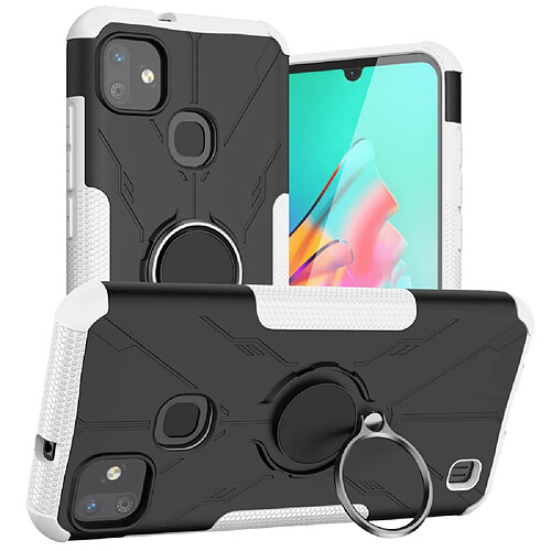 Coque en TPU 2-en-1, texture nid d'abeille, anti-rayures avec béquille pour votre Infinix Smart HD 2021 - blanc