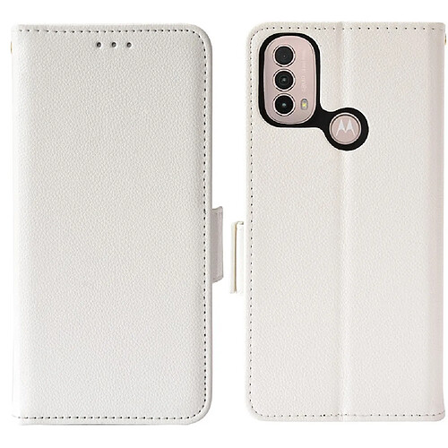 Etui en PU texture litchi, fermeture aimantée avec support blanc pour votre Motorola Moto E20/Moto E30/Moto E40