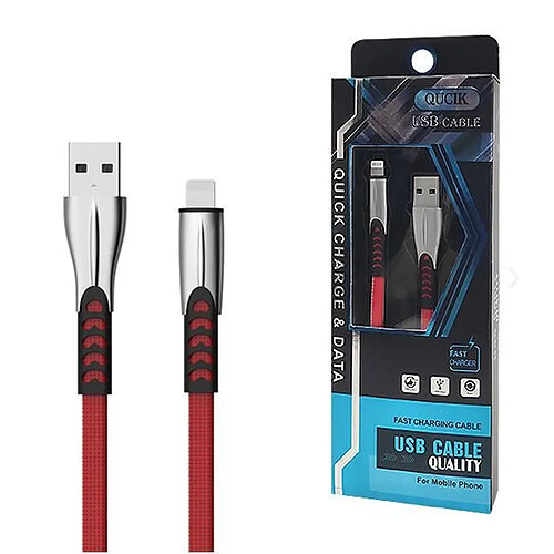 CABLE Iphone 2.4A RED FLAT 2400mAh QUICK CHARGER QC 3.0 1M POWERLINE SMS-BW02- METAL PLUGS