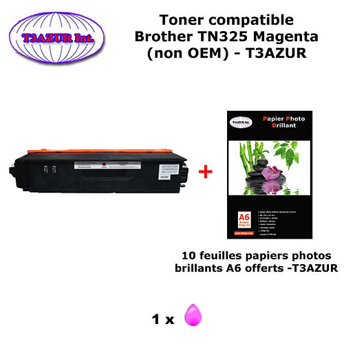 Toner compatible TN325 M pour imprimante Brother DCP 9055CDN, 9270CDN Magenta+ 10f A6 brillants - T3AZUR