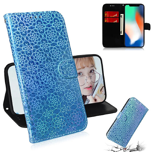 Wewoo Housse Coque Pour iPhone X / XS couleur unie boucle magnétique coloré horizontale étui en cuir PU avec titulaire et fentes cartes et portefeuille et lanière bleu