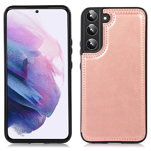 Coque en TPU + PU texture cheval fou, fermoir magnétique avec béquille et porte-cartes or rose pour votre Samsung Galaxy S22 5G