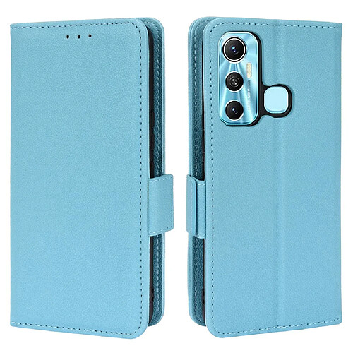 Etui en PU texture litchi, anti-rayures, anti-chocs avec support, bleu clair pour votre Infinix Hot 11/X662