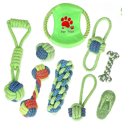 Jouets de dentition pour chiot à partir de 8 semaines, jouet de corde interactif pour chien, jouet à mâcher en coton naturel pour chien, 9 paquets J922-44