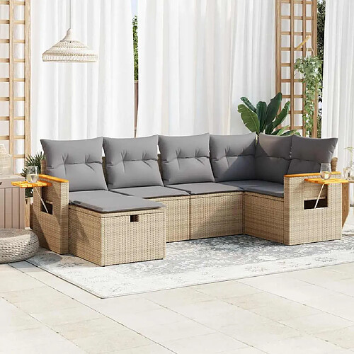 vidaXL Salon de jardin avec coussins 6 pcs beige résine tressée