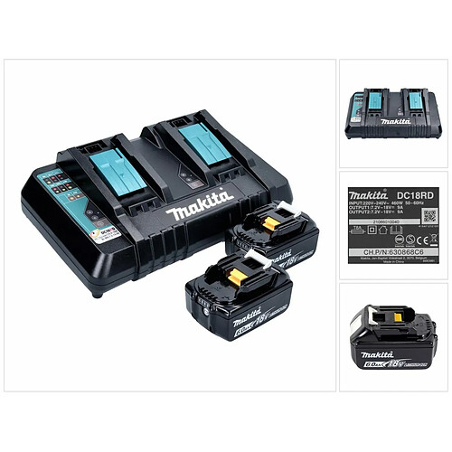 Makita Power Source Kit Li 18V + 2x Batteries BL1860B 6,0Ah + Chargeur double DC18RD ( 199484-8 )