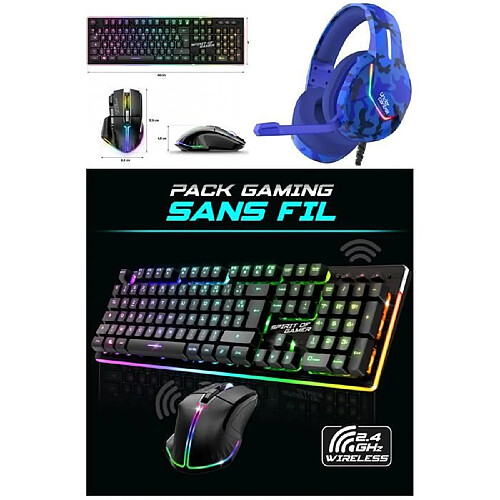 Under Control Pack GAMER Noir Sans fil Wireless Spirit of Gamer RGB PRO + SOURIS sans fil + CLAVIER semi mécanique sans fil + Casque GAMER FILAIRE