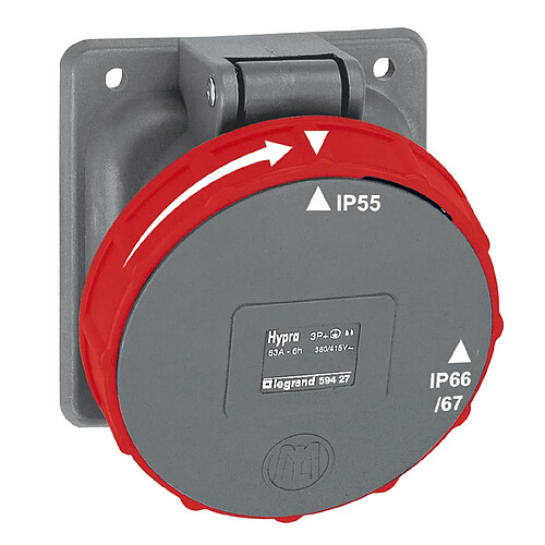 prise tableau 63 ampères 3p+t ip55 rouge - legrand hypra 059427