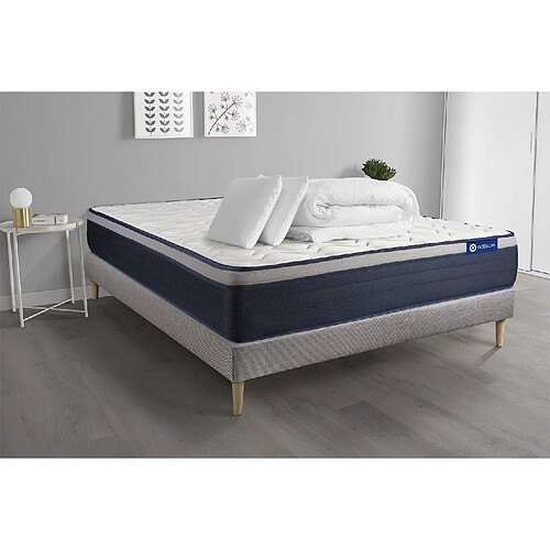 ACTISOM Pack prêt à dormir matelas Mémoire de forme ACTIMEMO MAX 200x200 cm Maxi épaisseur + sommier KIT gris + 2 oreillers +couette