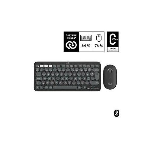 Ensemble clavier Azerty et souris sans fil Bluetooth Logitech Pebble 2 Combo Graphite