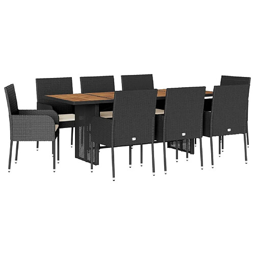 Maison Chic Ensemble à manger d'extérieur 9 pcs avec coussins,Salon de jardin noir résine tressée -GKD413621