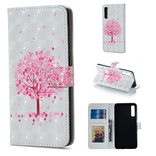 Wewoo Housse Coque Étui en cuir à rabat horizontal pour motif d'arbre rose pour Galaxy A7 (2018), avec support et fentes pour cartes, cadre photo porte-monnaie