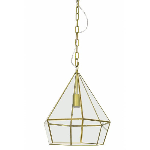 L'Héritier Du Temps Suspension Design HIDAYA Luminaire Graphique Tendance Eclairage Forme Géométrique en Verre et Métal Bronze 33x33x37cm