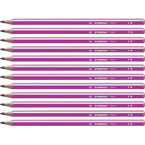 Newtons STABILO Trio - Lot de 12 crayons graphite triangulaires 2B - Rose