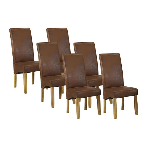 Vente-Unique Lot de 6 chaises SANTOS - Microfibre aspect cuir vieilli - Pieds bois clair