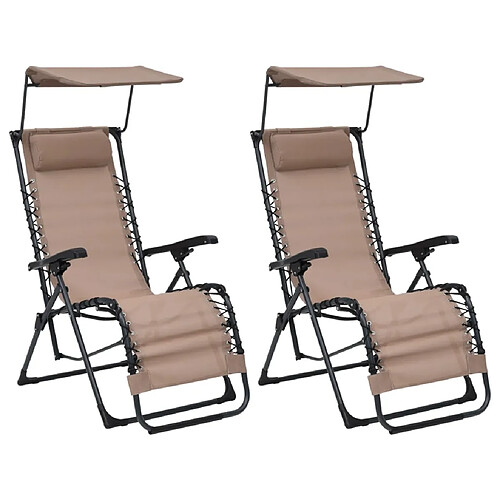 vidaXL Chaises pliables de terrasse lot de 2 Textilène Taupe