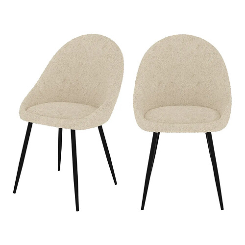 Rendez Vous Deco Chaise Rona en tissu bouclé blanc cassé (lot de 2)