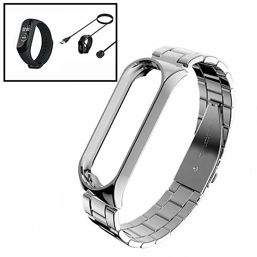 PHONECARE Kit Bracelet Lux Acier + Outil + Chargeur Usb Charger + Film Protecteur D'écran Gel Full Coque pour Amazfit Band 5 - Gris