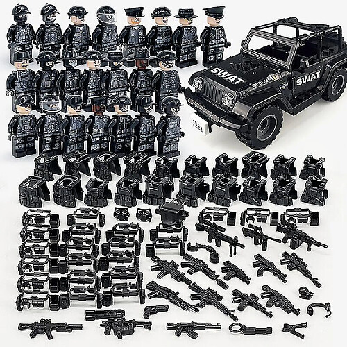 Universal Bloc Bâtiment Militaire Série Noir Spécial Police et 4x4 Ensemble Petit Granulé Assemblé Petit Granulé