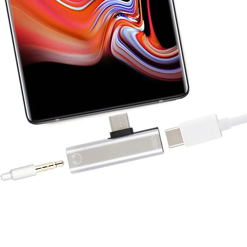 Wewoo Adaptateur d'écoute de charge Jack 3.5mm femelle USB-C / Type-C vers USB-C / Type-C (Argent)