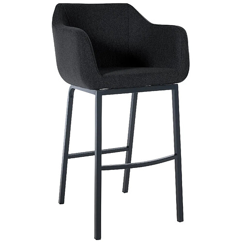 Decoshop26 Tabouret de bar chaise haute x1 recouvert de feutrine anthracite avec piètement à quatre pieds en métal noir 10_0005234