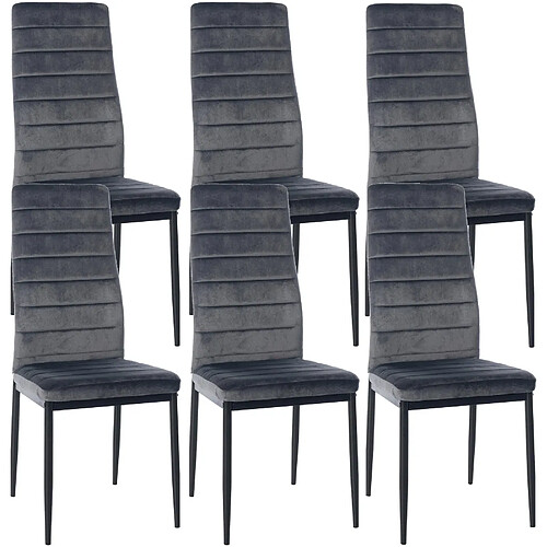 Decoshop26 Lot de 6 chaises de salle à manger design simple en tissu velours gris avec couture cadre en métal noir CDS10291