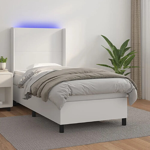 Sommier à lattes et matelas LED,Cadre à lattes de lit pour Adulte Blanc 90x190cm Similicuir -MN93722