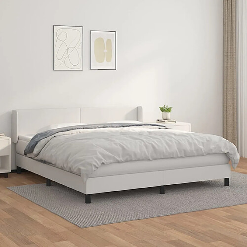 vidaXL Sommier à lattes de lit avec matelas Blanc 160x200cm Similicuir