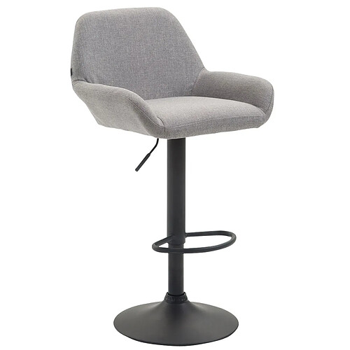 Decoshop26 Tabouret de bar x1 repose-pieds en forme d'arc en métal noir assise en tissu gris 10_0004547