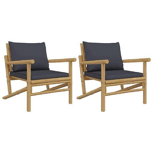 Maison Chic Lot de 2 Chaises de jardin,Fauteuil d'extérieur avec coussins gris foncé bambou -MN66637