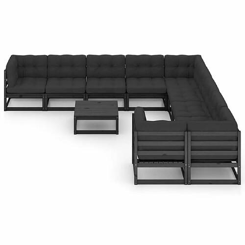 Maison Chic Salon de jardin 11pcs + coussins - Mobilier/Meubles de jardin - Table et chaises d'extérieur Noir Bois de pin massif -MN14022