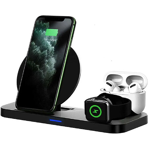 Chrono Chargeur sans fil 3 en 1, station de charge rapide pour iPhone 11/11 Pro/11 Pro Max/XS Max/XR/XS/X/8/8 Plus, iWatch Series SE/6/5/4/3/2 & AirPods Pro/2 et autres téléphones QI,(noir)