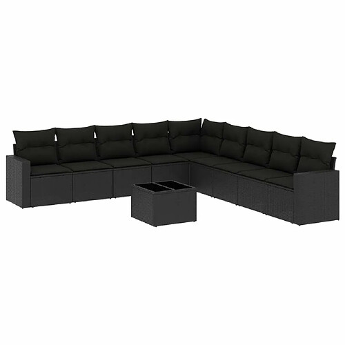 Maison Chic Salon de jardin 10 pcs avec coussins | Ensemble de Table et chaises | Mobilier d'Extérieur noir résine tressée -GKD60914