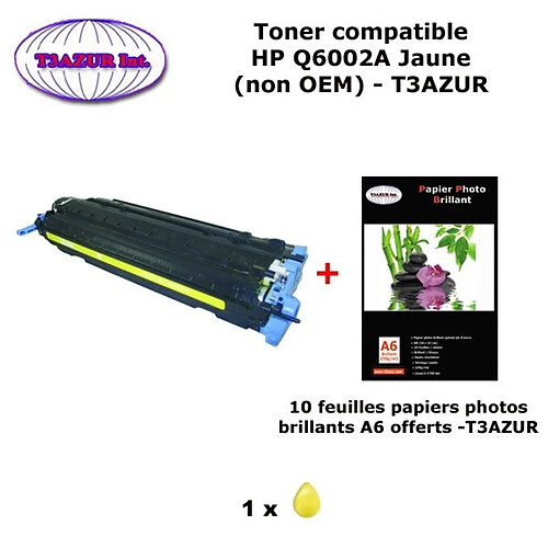 Toner générique HP Q6002A pour HP Color LaserJet 1600, 2600, 2600N Jaune+ 10f papiers photos A6 -T3AZUR2