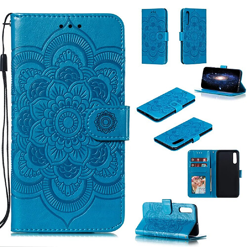 Etui en PU fleur de mandala bleu pour votre Samsung Galaxy A50