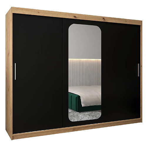 Abiks Meble Armoire PROMO T2 À Portes Coulissantes 200/250/62 3 Portes (Artisan/Noir)