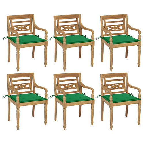 vidaXL Chaises Batavia avec coussins lot de 6 Bois de teck solide