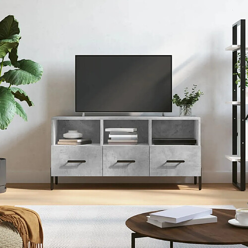 Maison Chic Meuble TV scandinave - Banc TV pour salon gris béton 102x36x50 cm bois d'ingénierie -MN16432