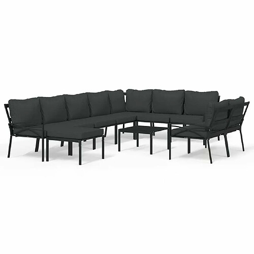 Maison Chic Salon de jardin 11pcs + coussins - Mobilier/Meubles de jardin - Table et chaises d'extérieur gris acier -MN61568