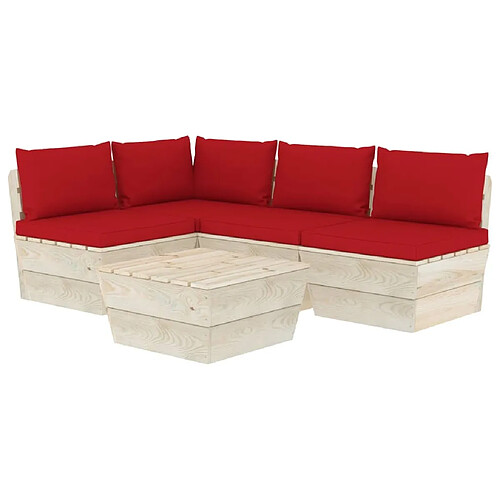 Maison Chic Salon de jardin palette 5 pcs avec coussins - Table et chaises d'extérieur - Mobilier/Meubles de jardin Moderne épicéa imprégné -MN80405