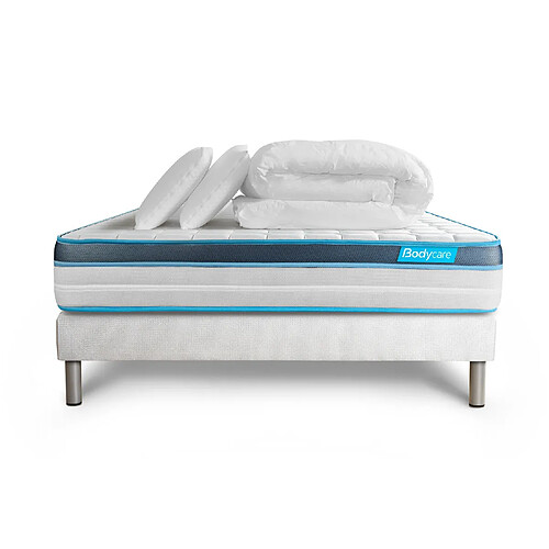 Bodycare Pack 160x200 matelas BodyFit + sommier kit blanc + Couette 260x240cm + 2 oreillers 60x40cm